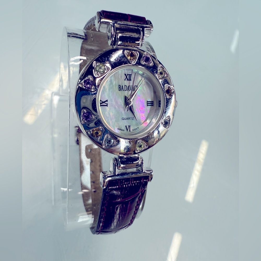 BADAVICI Multicolor stone bezel Watch leather band new battery